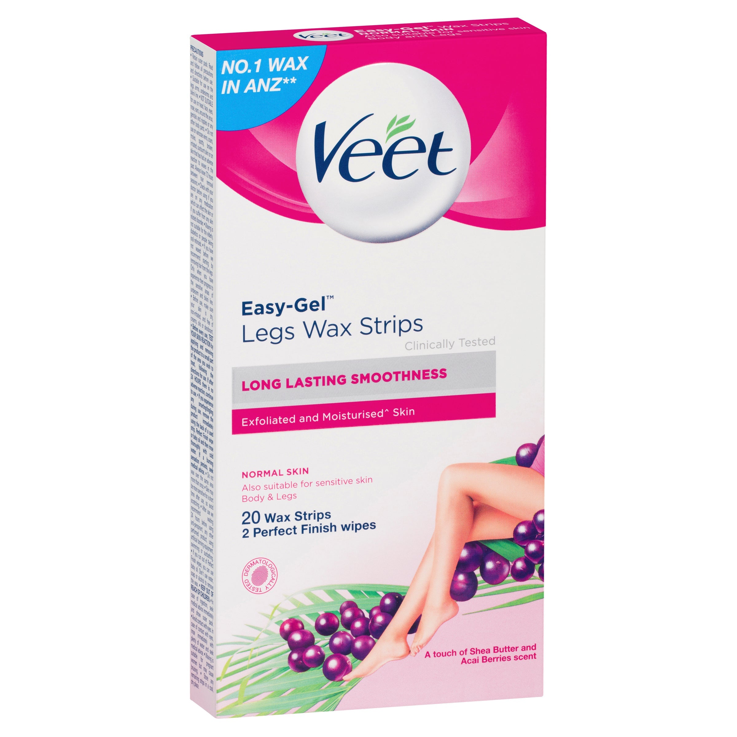 Veet Easy-Gel Legs Wax Strips Shea Butter and Acai Berries Scent