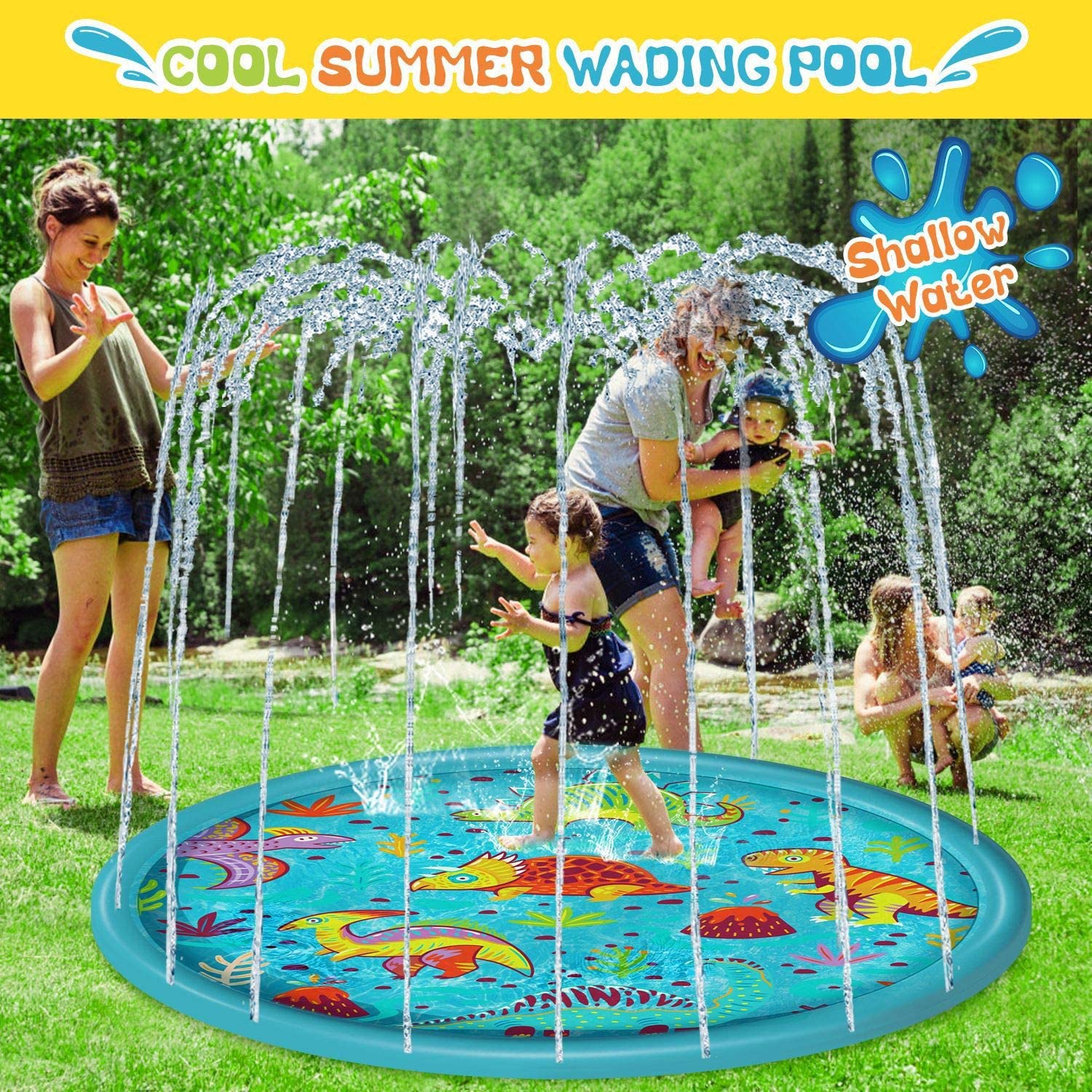 Splash Pad Sprinkler for Kids, Inflatable kiddie pool for Backyard, Outdoor Toys Gift for 1 2 3 4 5+ Year Old Girls Boys, 68" Swimming Pool for Babies and Toddlers Dinosaur Wading Pool Splash Play Mat
