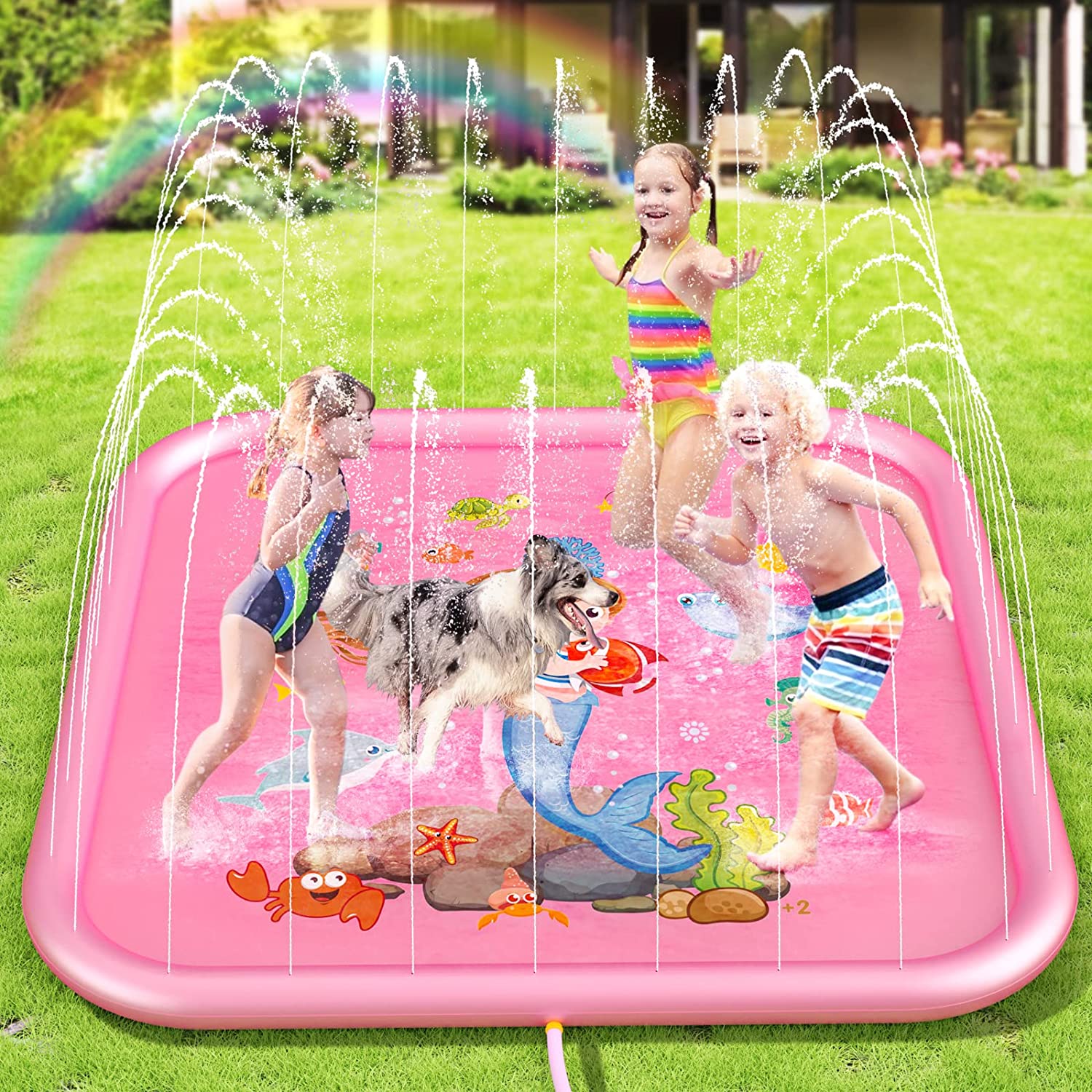 Peradix Sprinkler Pad Splash Play Mat 68 Inches Outdoor Games Party Water Toys Inflatable Pool Kids Sprinkler for Toddlers Boys Girls Kids Extra Large Sprinkle Toys for Kids and Adults in Hot Summer
