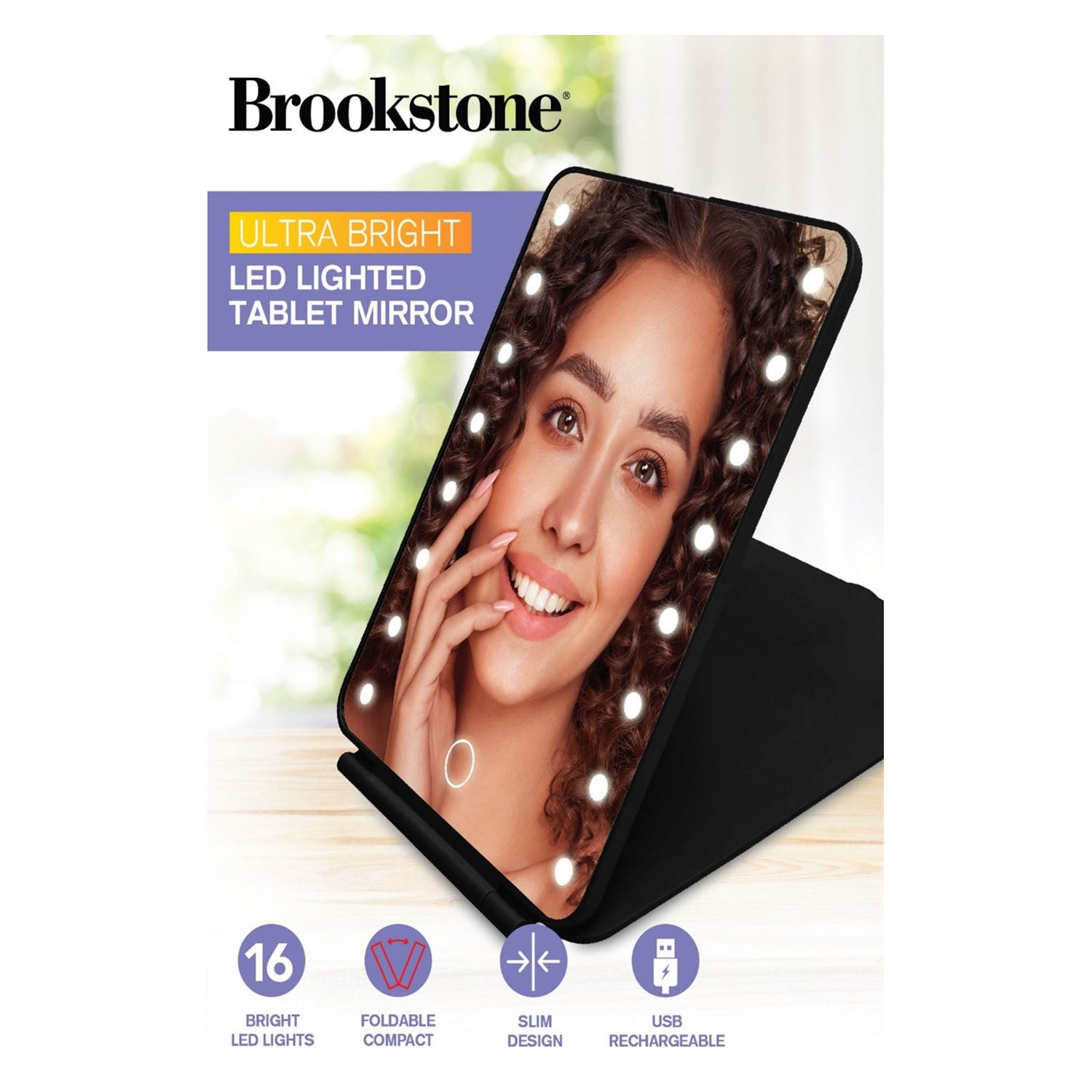 Brookstone Rechargeable and Foldable Tablet Style Mirror - Black
