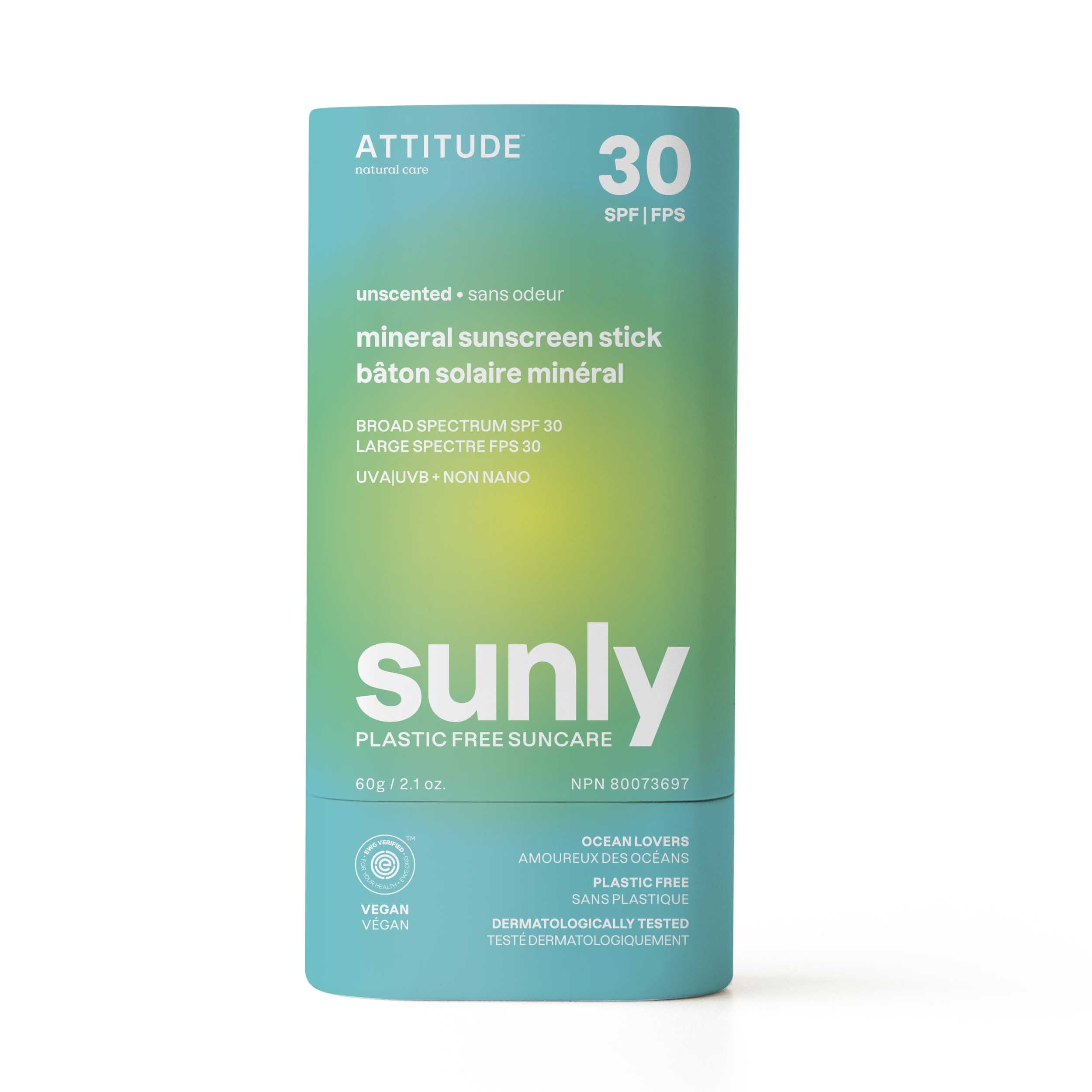 Attitude - Sunly SPF 30 Stick - Unscented, 60 g