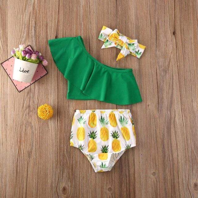 Girl's Clothing Green / 3 to 4 Years Pineapple Printed Ruffles Swimwear